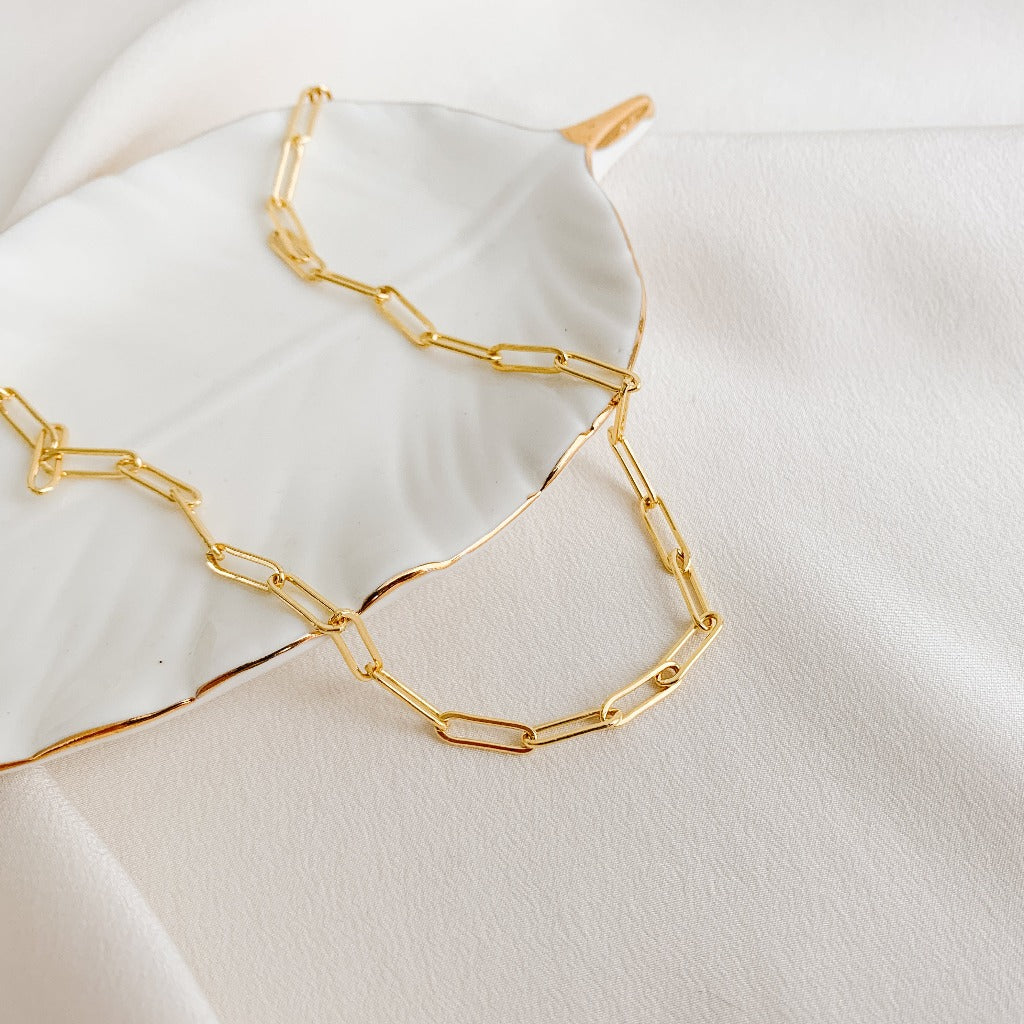 a bold paperclip chain necklace in 3.8mm links in 14k gold filled.
