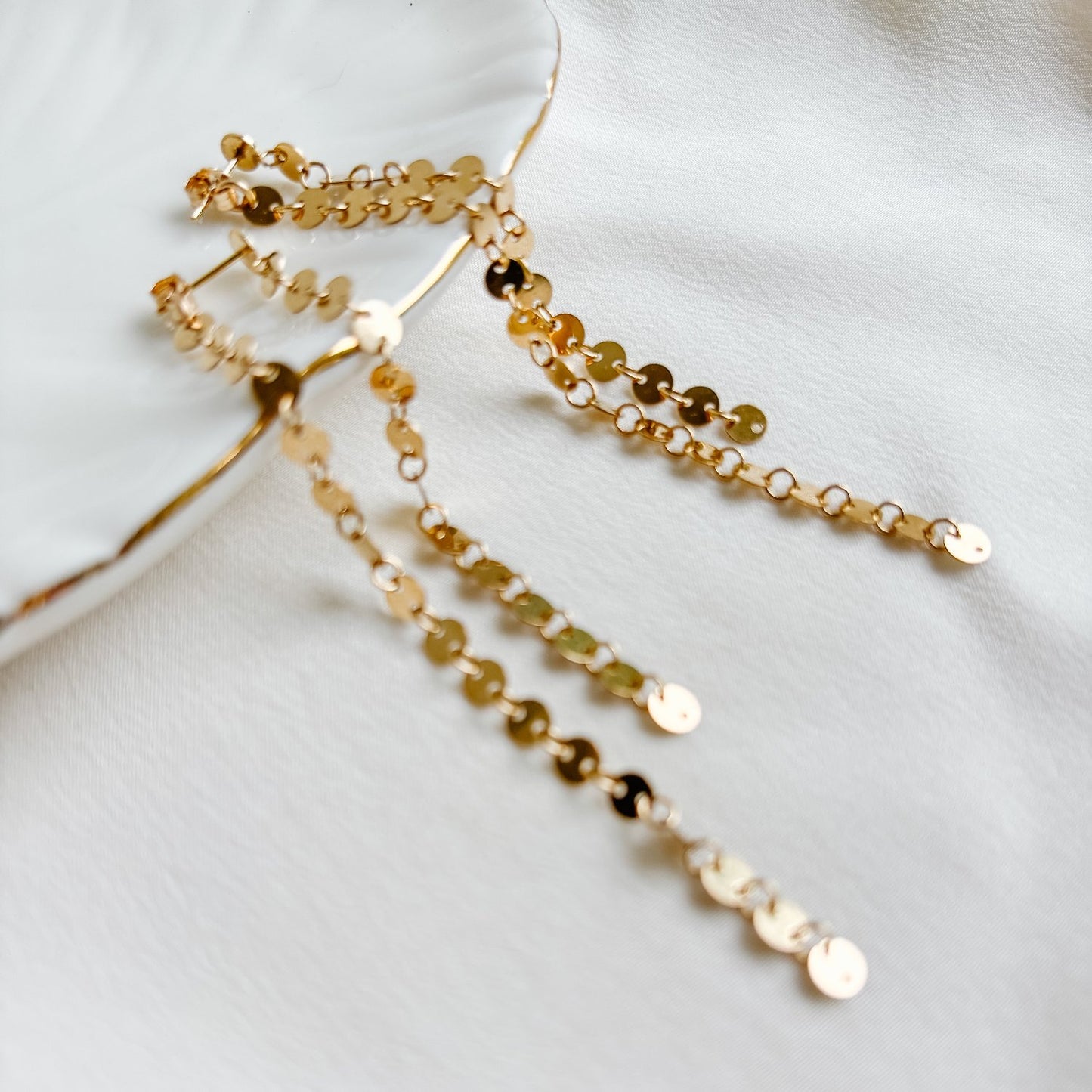 Gold Disc Chain Drop Earrings - Kyra