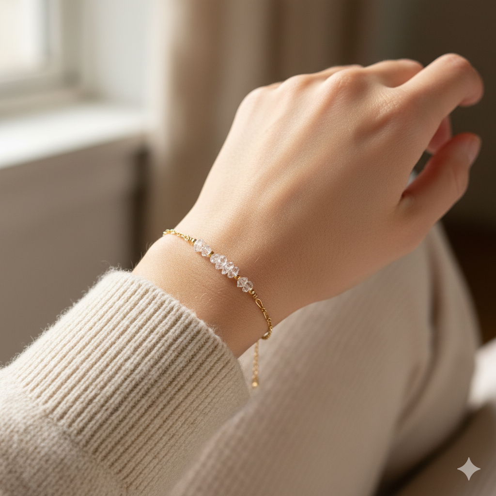 Dainty Gemstone Bar Bracelet in 14K Gold Filled – Minimalist Birthstone Chain Bracelet with Faceted Stones