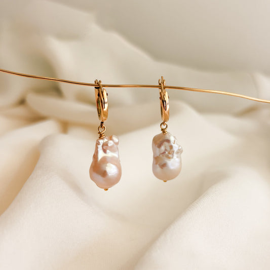 large natural baroque "fireball" pearl drops on 14k gold filled hoop earrings