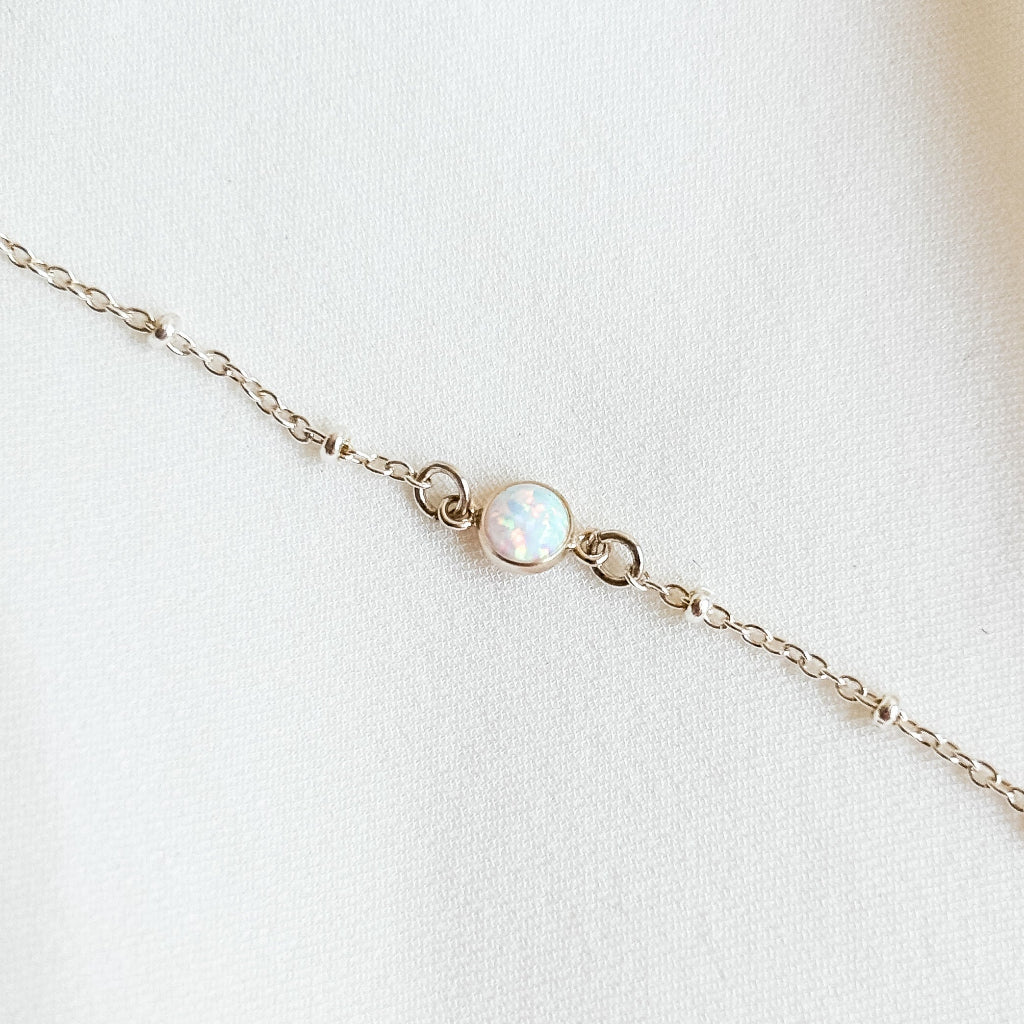 sterling silver bezel opal bracelet satellite chain