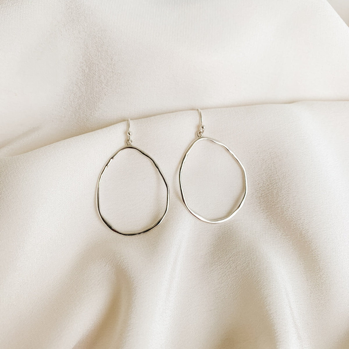 open teardrop hoop earrings in sterling silver