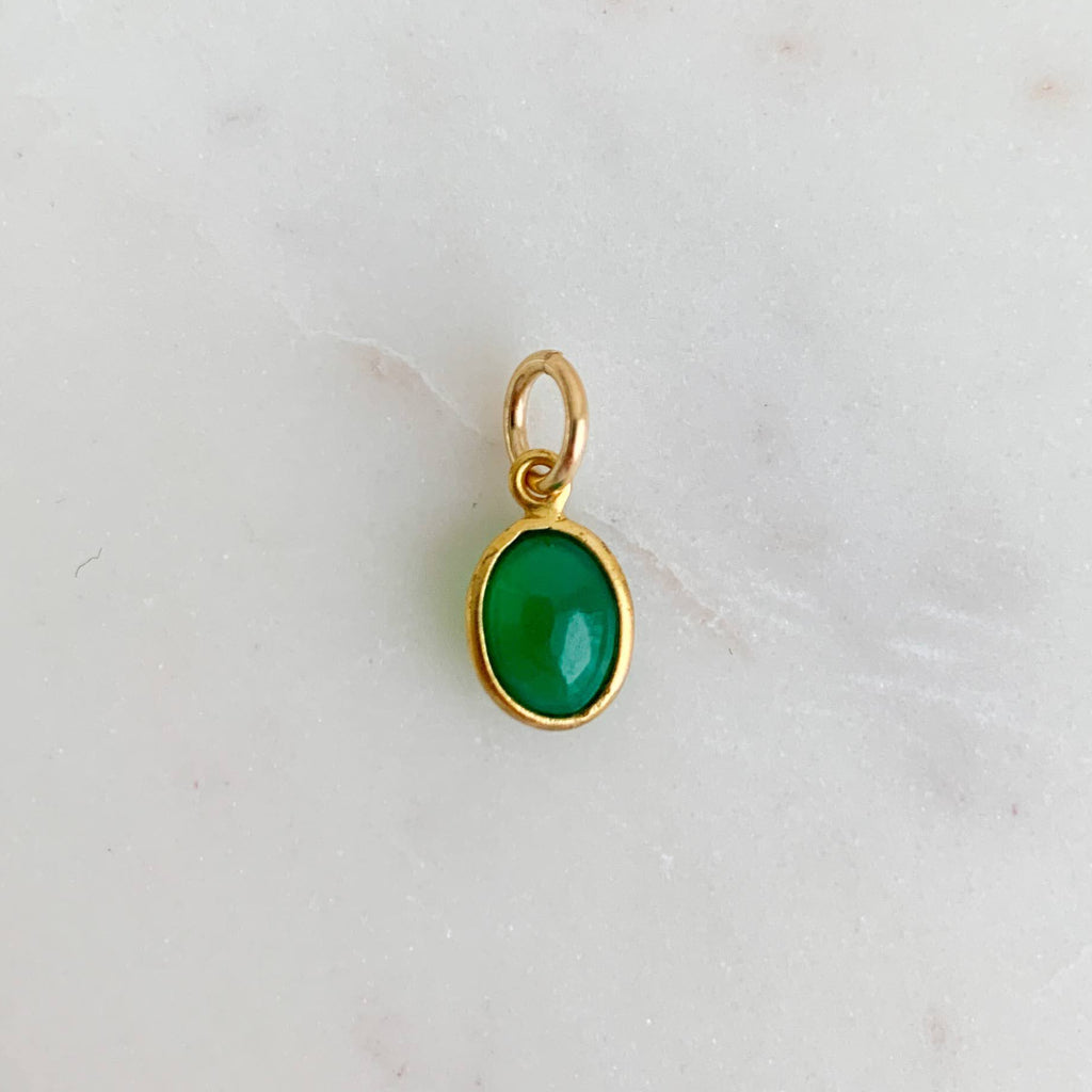 14k gold filled oval bezel green onyx pendant charm for earrings and necklaces.  