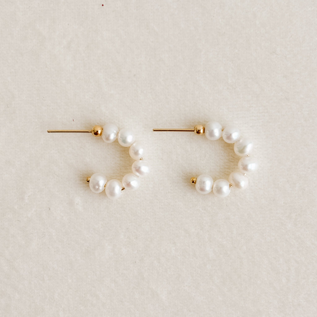 Small Baby Pearl Hoop Earrings - 14K Gold Filled