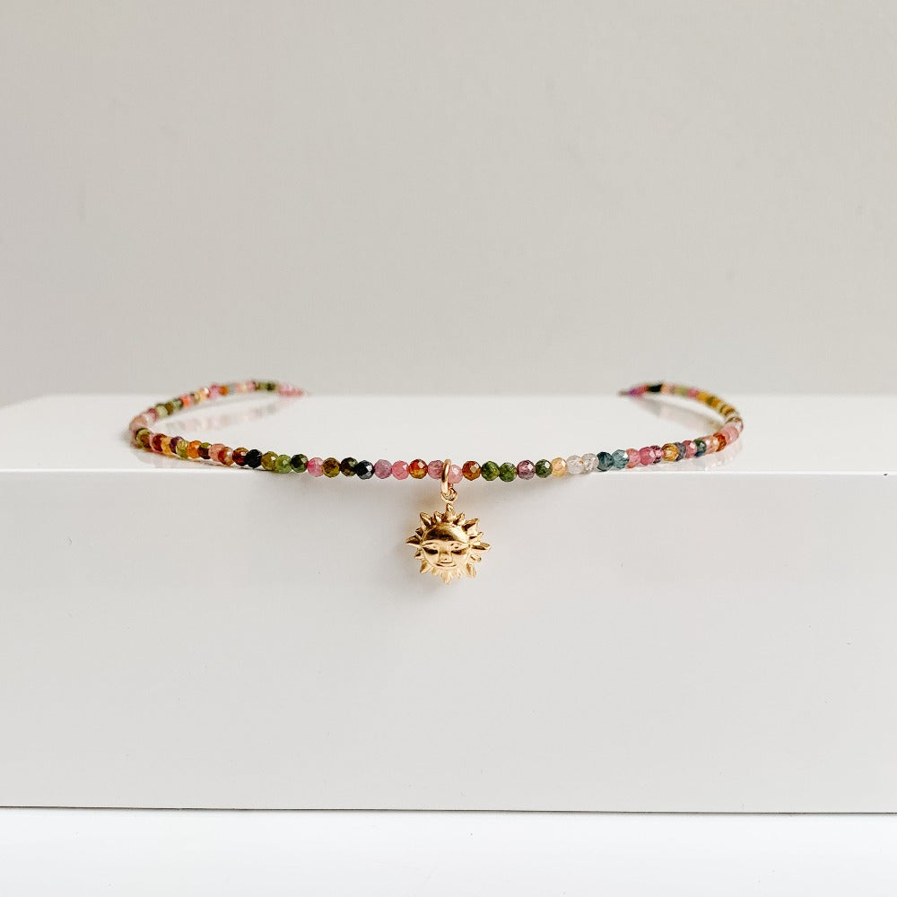 Tourmaline Choker Necklace with Sun Charm