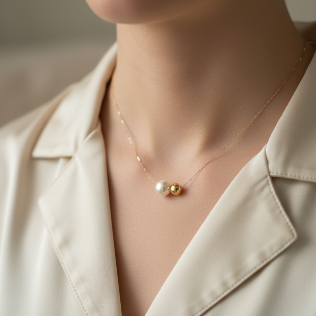 The pearl and the gold ball should be side by side "floating" on the chain.  Keep everything else the same.