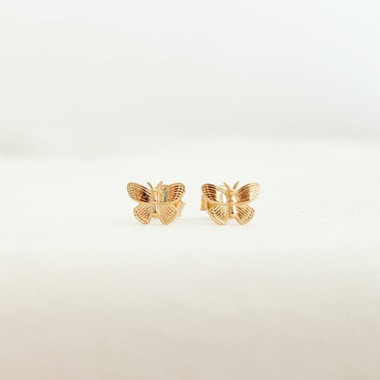 10K yellow gold tiny and very detailed butterfly stud earrings