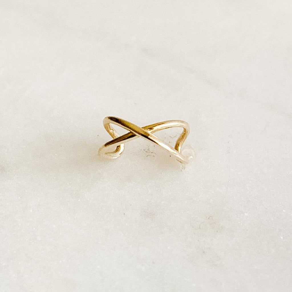 10K Solid Gold Criss Cross Ear Cuff - Adorned by Ruth