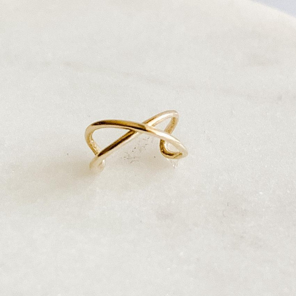 10K Solid Gold Criss Cross Ear Cuff - Adorned by Ruth