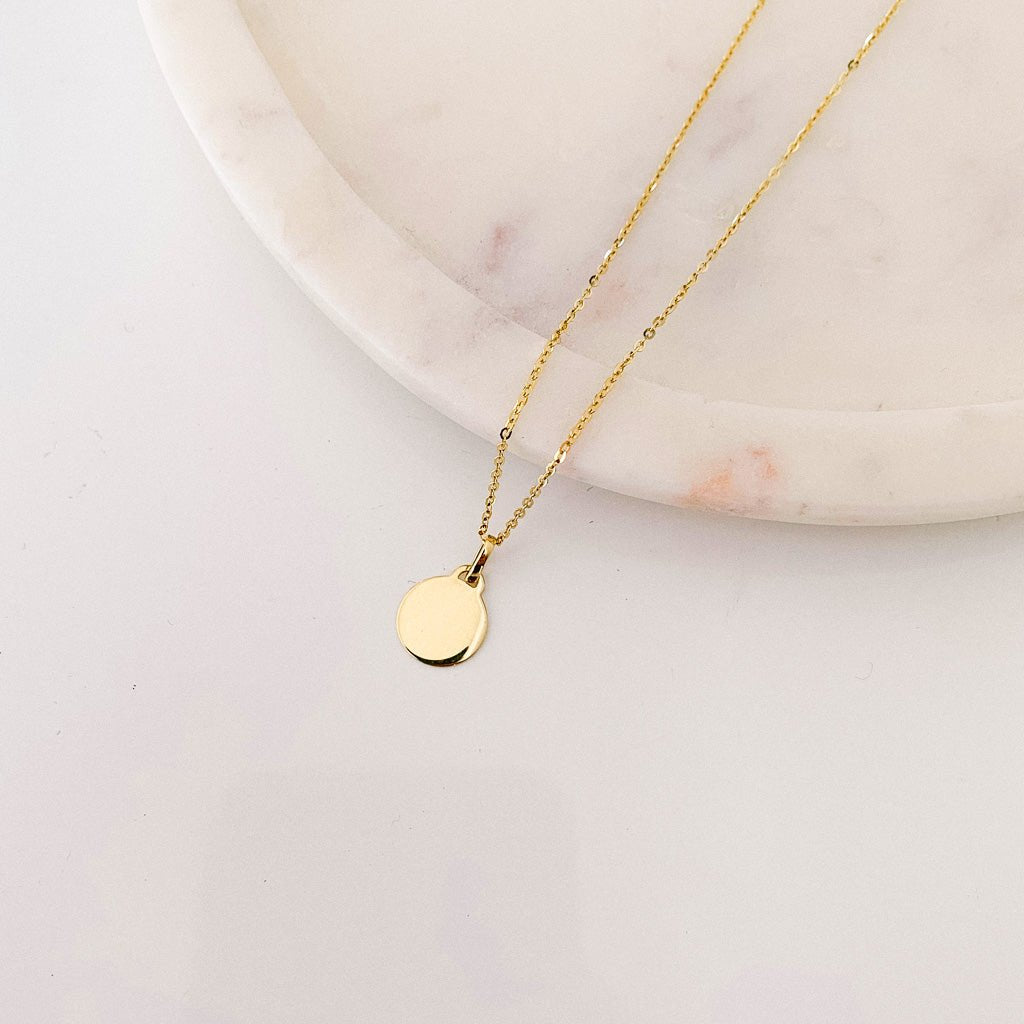 10K Yellow Gold Small Charm Disc Necklace - Adorned by Ruth