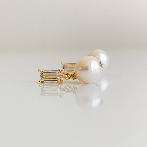 Baguette Pearl Drop Earrings - Adorned by Ruth