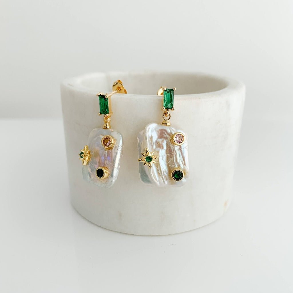 Baroque Pearl and Crystal Embellished Drop Earrings - Adorned by Ruth