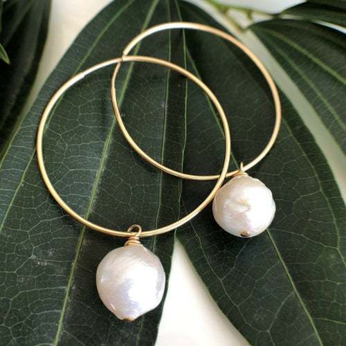 Baroque Pearl Hoop Earrings - Glenys - Adorned by Ruth