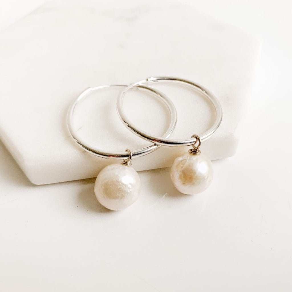Baroque Pearl Hoop Earrings - Glenys - Adorned by Ruth