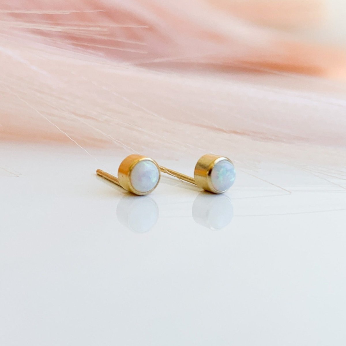 Bezel Set Opal Solitaire Stud Earrings - Adorned by Ruth