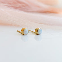 Load image into Gallery viewer, Bezel Set Opal Solitaire Stud Earrings - Adorned by Ruth
