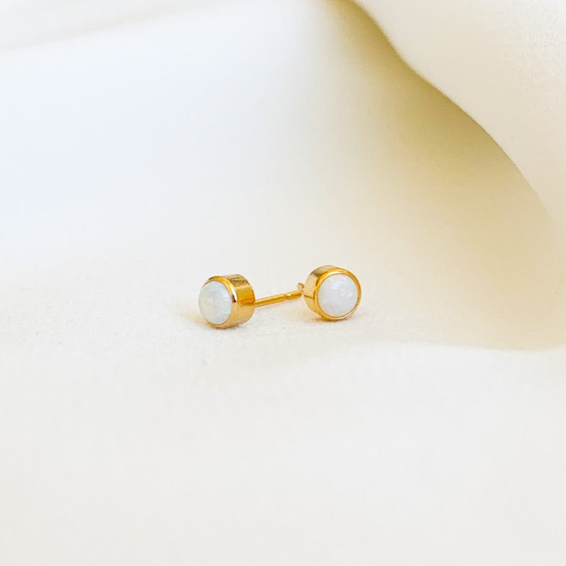 Bezel Set Opal Solitaire Stud Earrings - Adorned by Ruth