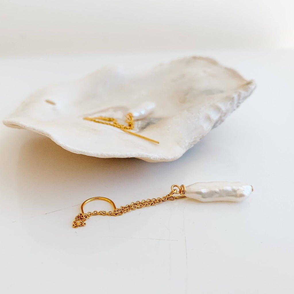 Biwa Pearl Chain Earrings - Adorned by Ruth