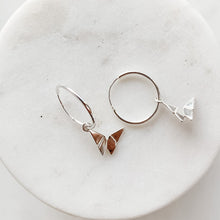 Load image into Gallery viewer, Butterfly Charm Hoop Earrings in Silver - Adorned by Ruth
