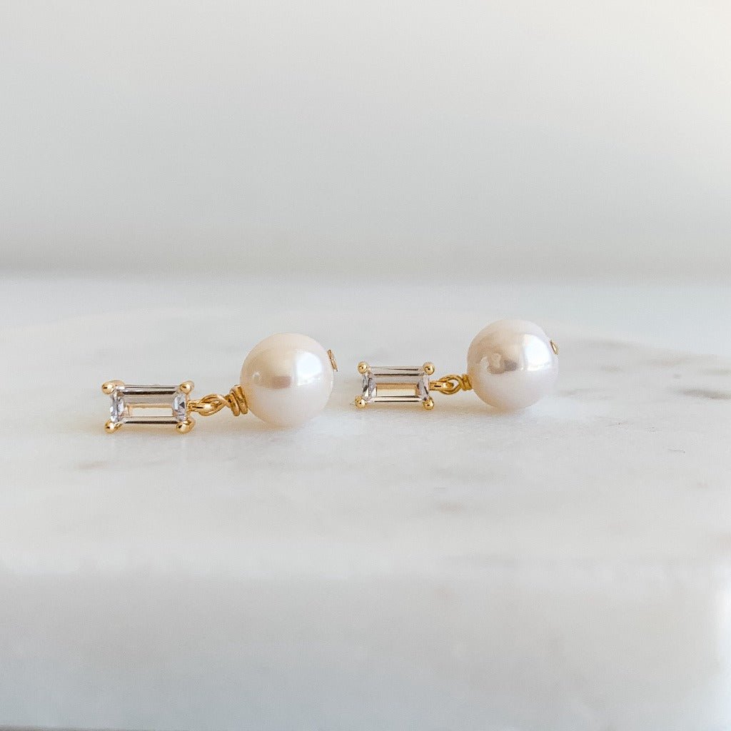 Cubic Zirconia and Pearl Drop Earrings - Adorned by Ruth