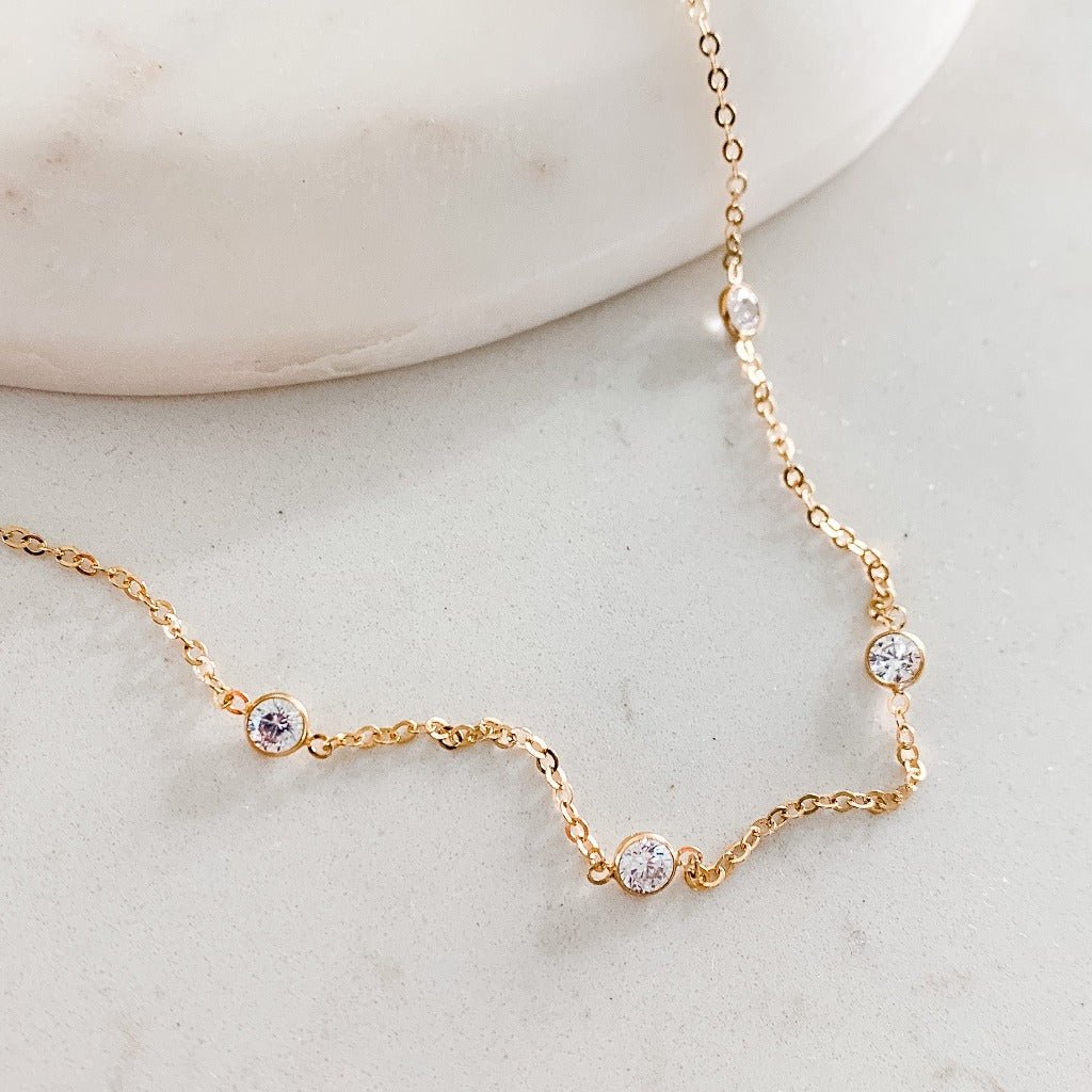 Cubic Zirconia Station Necklace - Gold - Adorned by Ruth