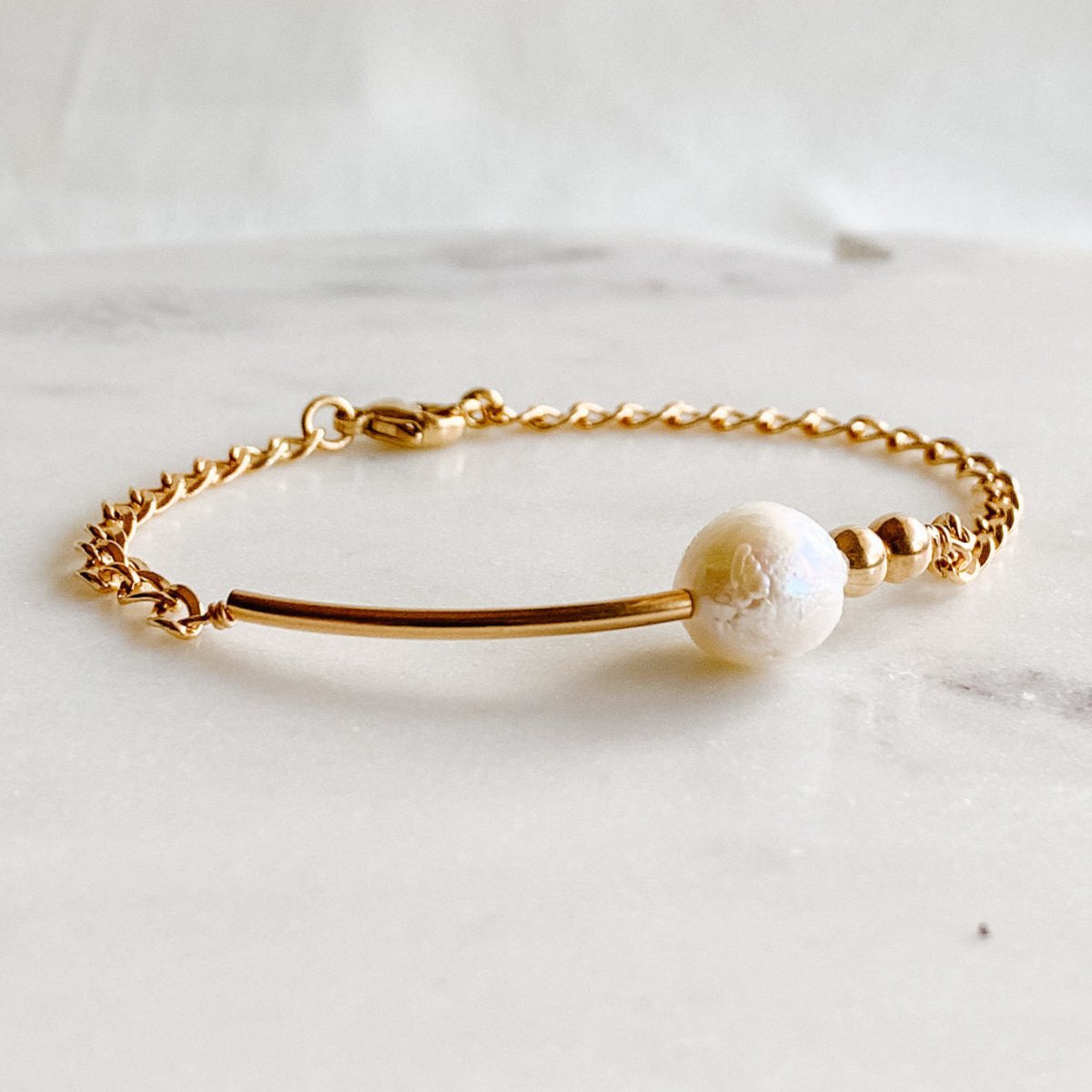 Curved Bar Pearl Bracelet - Bronte - Adorned by Ruth