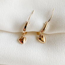 Load image into Gallery viewer, Dangle Heart Hoop Earrings - Gold Filled - Adorned by Ruth
