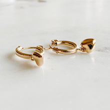 Load image into Gallery viewer, Dangle Heart Hoop Earrings - Gold Filled - Adorned by Ruth
