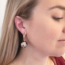 Load image into Gallery viewer, Floral Cloisonné Drop Hoop Earrings - Adorned by Ruth
