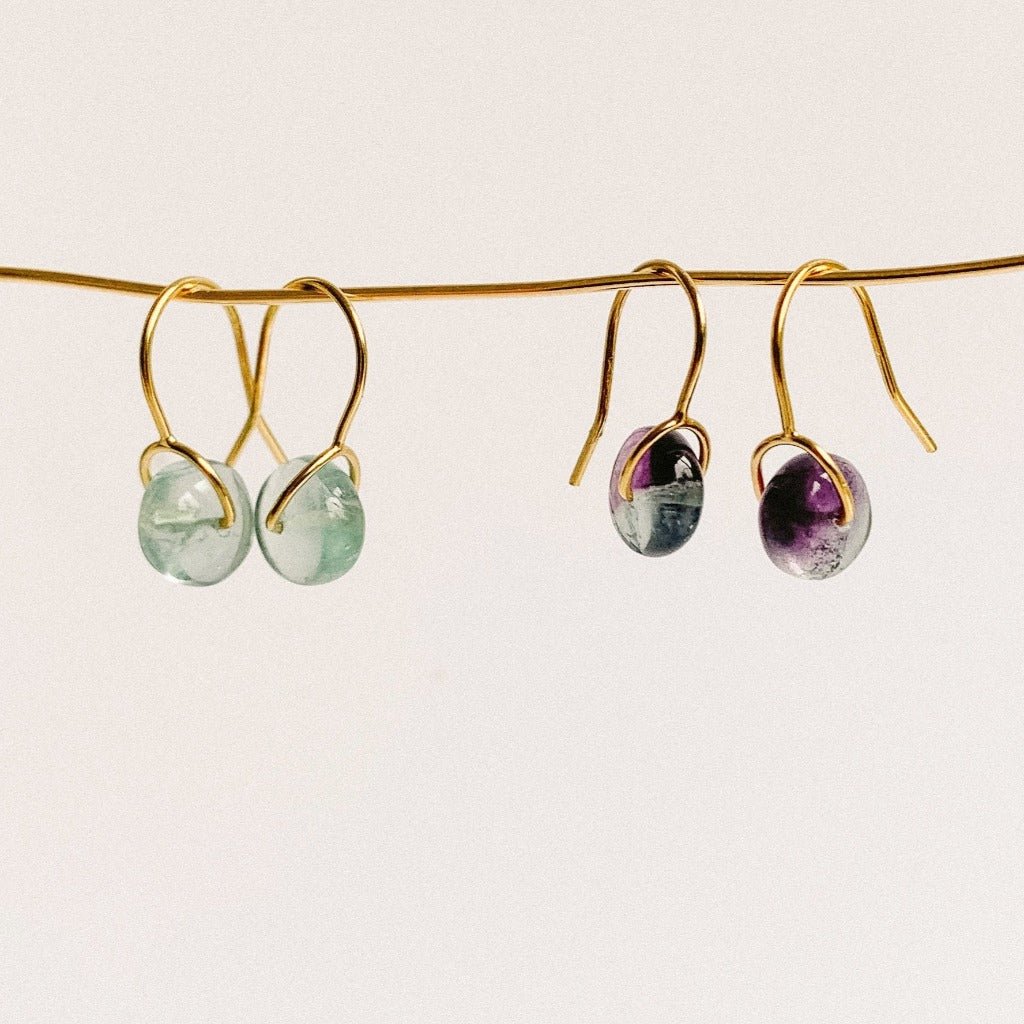 Fluorite Gemstone Drop Wire Earrings in 14K Gold Filled - Adorned by Ruth