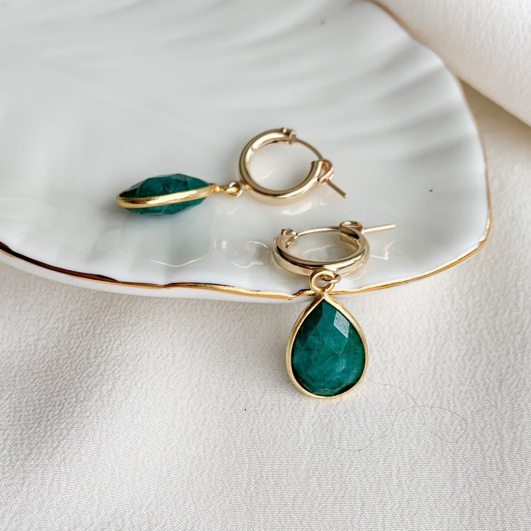 Gemstone Hoop Drop Earrings - Eloise - Adorned by Ruth