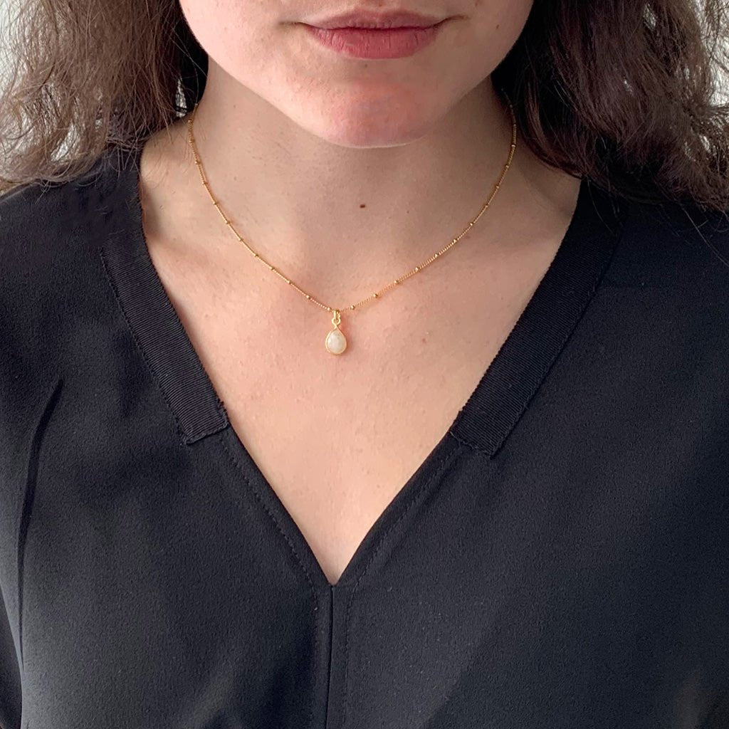 Gemstone Teardrop Pendant Necklace - Asha - Adorned by Ruth