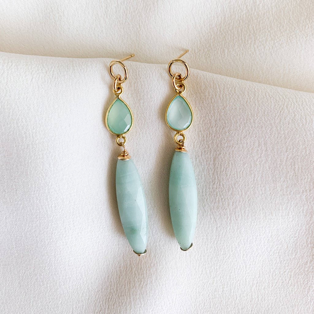 Gold Amazonite Drop Earrings - Aspasia - Adorned by Ruth