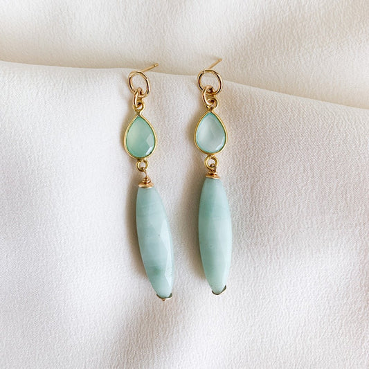 Gold Amazonite Drop Earrings - Aspasia - Adorned by Ruth