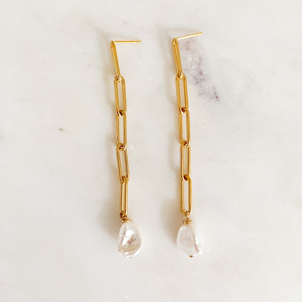 Gold Baroque Pearl Chain Earrings - Adorned by Ruth