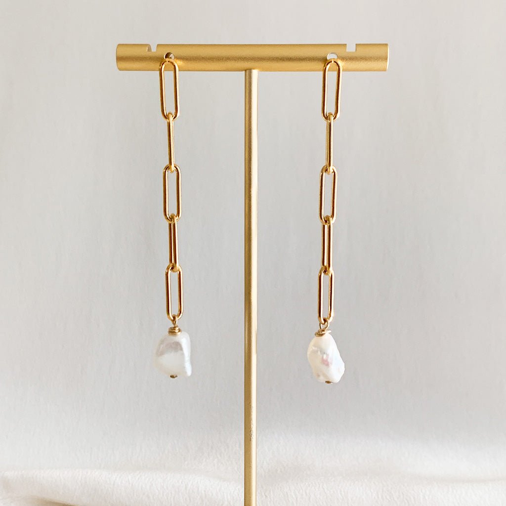 Gold Baroque Pearl Chain Earrings - Adorned by Ruth
