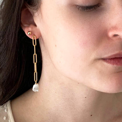 Gold Baroque Pearl Chain Earrings - Adorned by Ruth