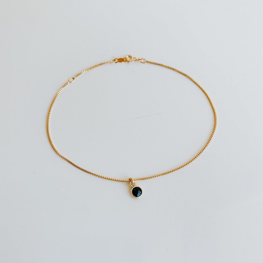 Gold Bezel Gemstone Charm Anklet - Adorned by Ruth