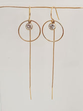 Load image into Gallery viewer, Gold Circle Earrings with Dangling Cubic Zirconia and Chain - Adorned by Ruth
