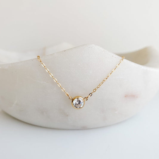 Gold CZ Solitaire Necklace - Adorned by Ruth