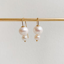 Load image into Gallery viewer, Gold Double Pearl Earrings - Adorned by Ruth
