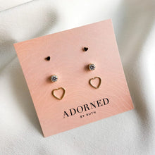 Load image into Gallery viewer, Gold Heart Stud Earrings Set - Adorned by Ruth
