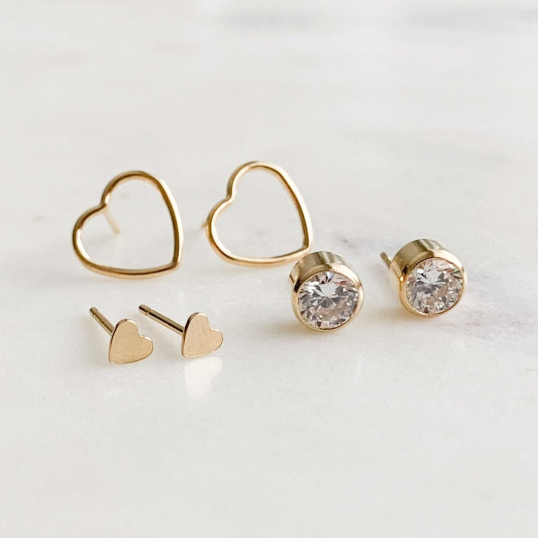 Gold Heart Stud Earrings Set - Adorned by Ruth