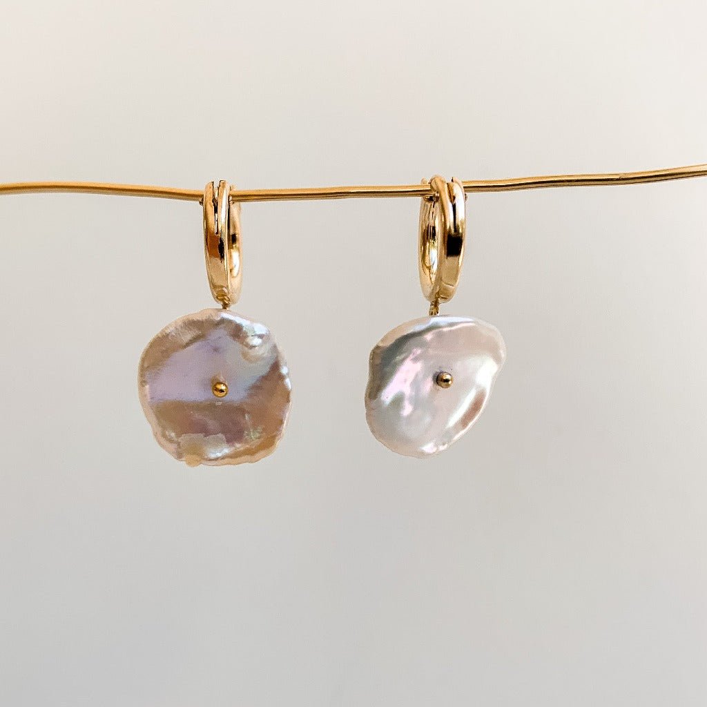 Gold Hoop Petal Pearl Dangle Earrings - Adorned by Ruth