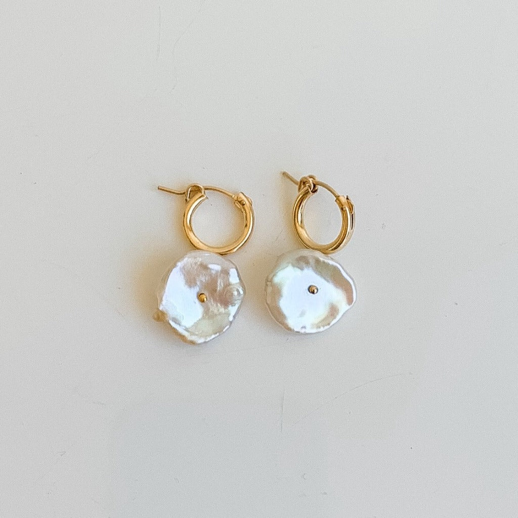 Gold Hoop Petal Pearl Dangle Earrings - Adorned by Ruth