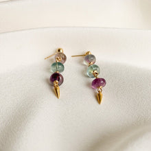 Load image into Gallery viewer, Gold Triple Stone Drop Earrings in Ombre Fluorite - Adorned by Ruth
