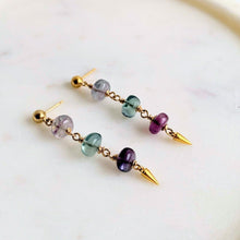 Load image into Gallery viewer, Gold Triple Stone Drop Earrings in Ombre Fluorite - Adorned by Ruth
