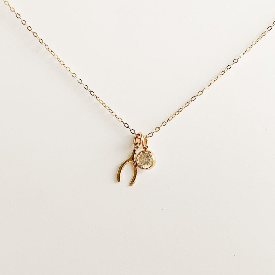 Gold Wishbone CZ Necklace - Chance - Adorned by Ruth