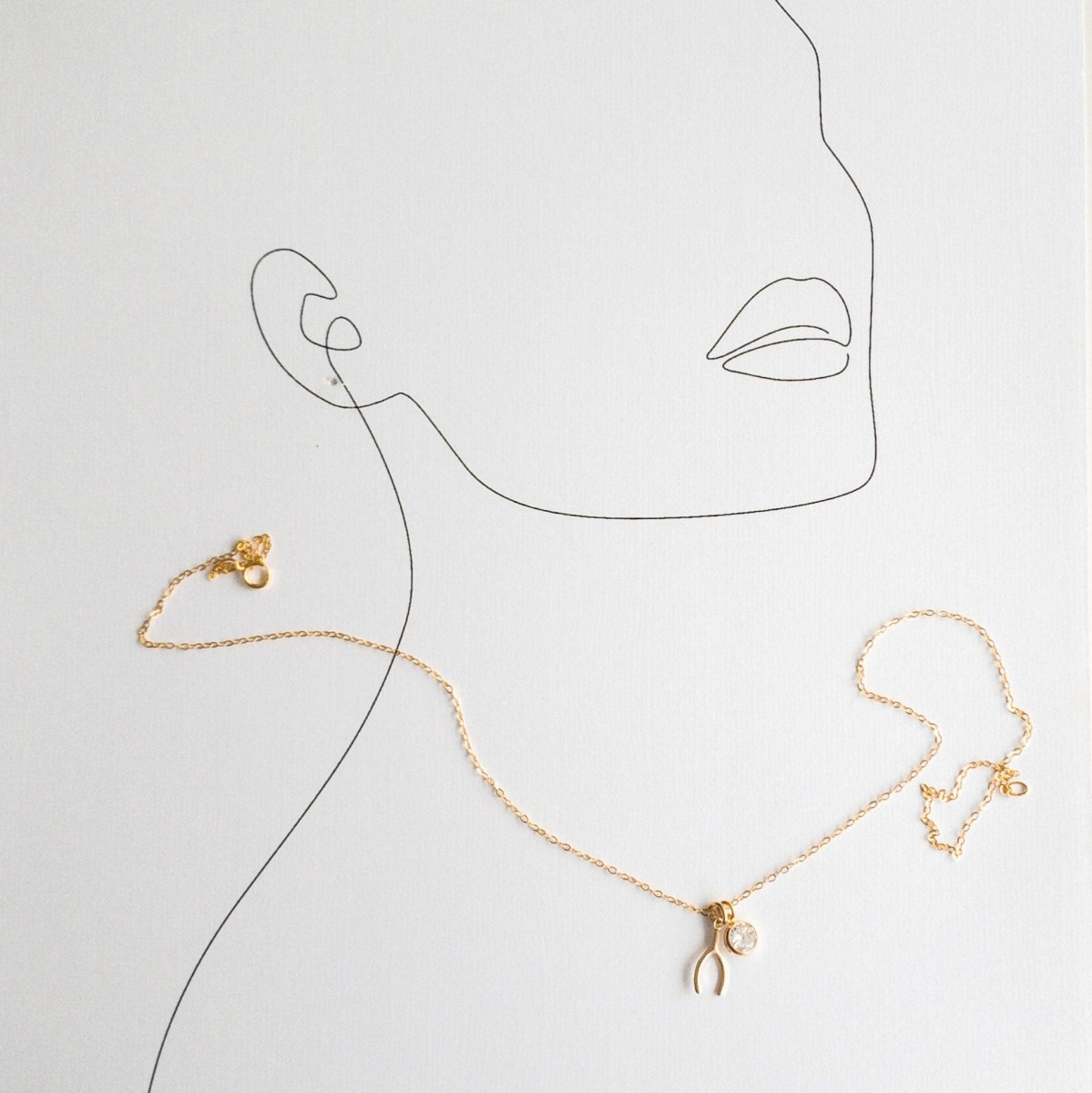 Gold Wishbone CZ Necklace - Chance - Adorned by Ruth