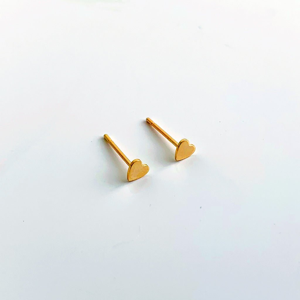 Heart Stud Earrings - 14K Yellow Gold - Adorned by Ruth
